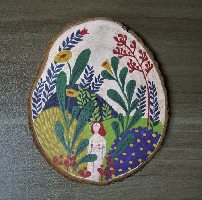 【零基础油画】原木片上画小画儿,最精致的礼物.
