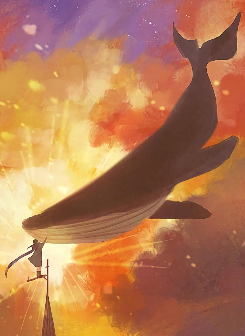 零基础油画笔下游走的鲸鱼多的是自由和希望