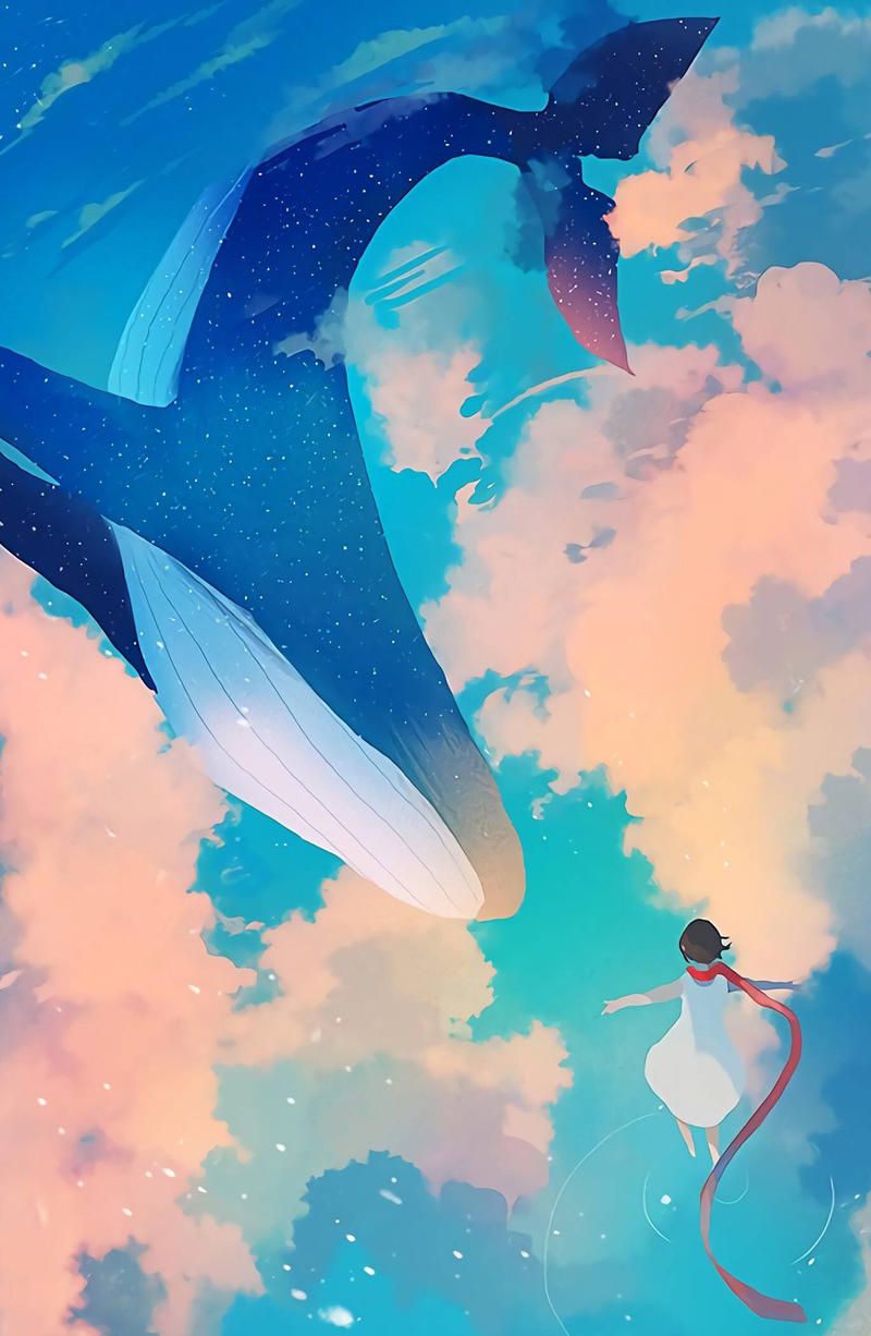 零基础油画笔下游走的鲸鱼多的是自由和希望